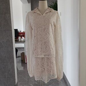 DRESSERIE White lace lantern sleeve set of two pieces